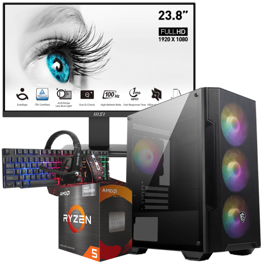 Setup Gamer MSI Pc De Bureau Gaming / Ryzen 5 5600G / Vega 7 / 16 Go Avec Écran MSI PRO 24" Full HD VA 100 Hz