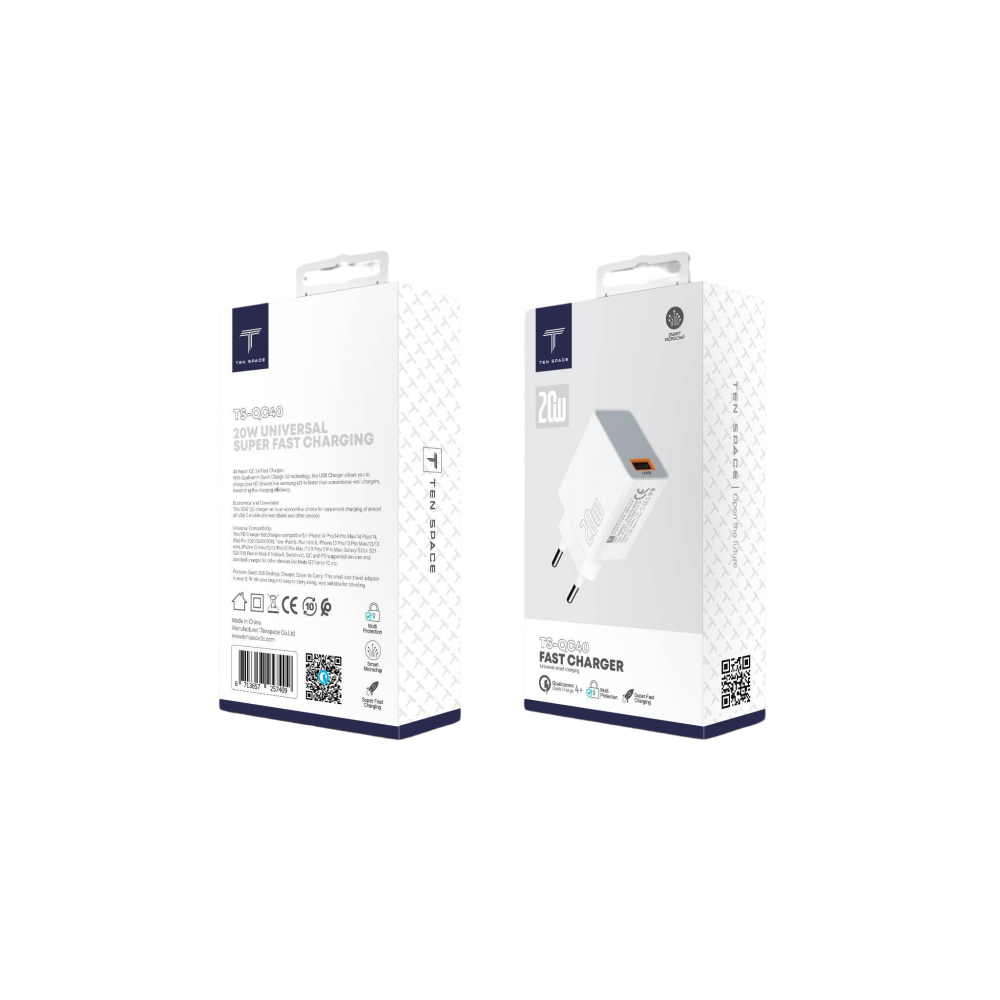 CHARGEUR SMART SERIES USB 20W / BLANC + CABLE TYPE C