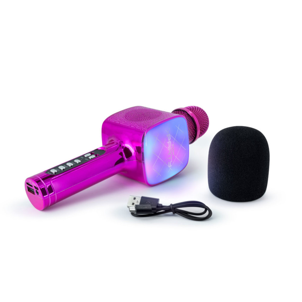 MICROPHONE BLUETOOTH 2 EN 1 KARAOKÉ  ET ENCEINTE PARTY AVEC EFFETS LUMINEUX BIGBEN / 15W / ROSE