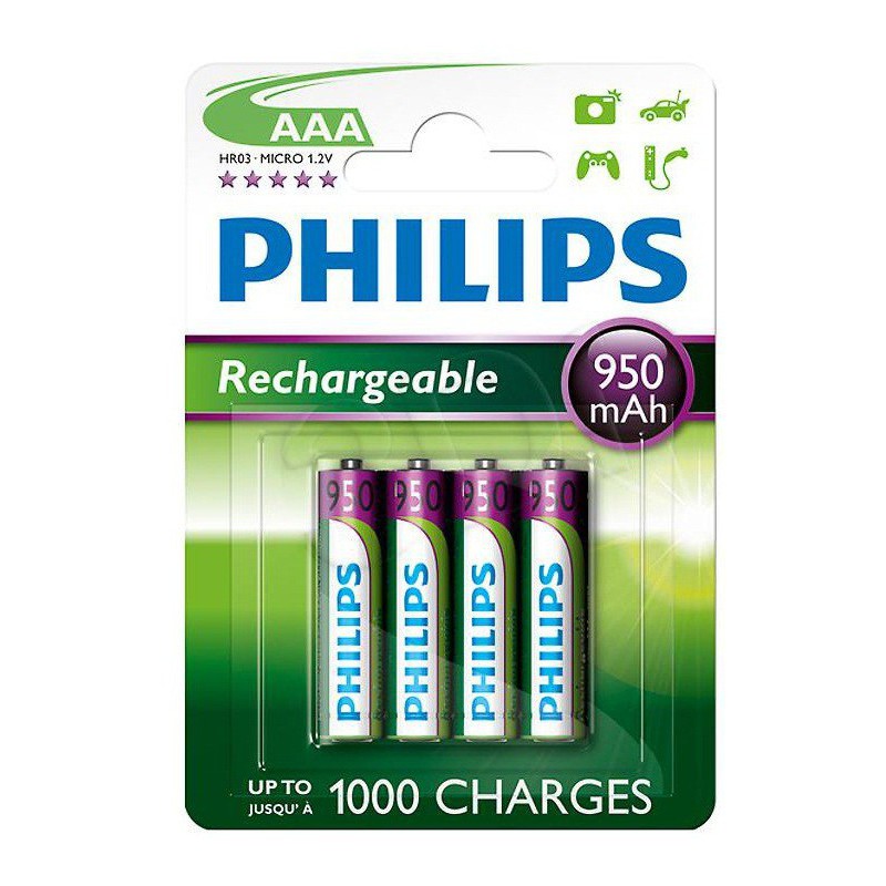 4x Piles AAA Philips Rechargeable 950mAh