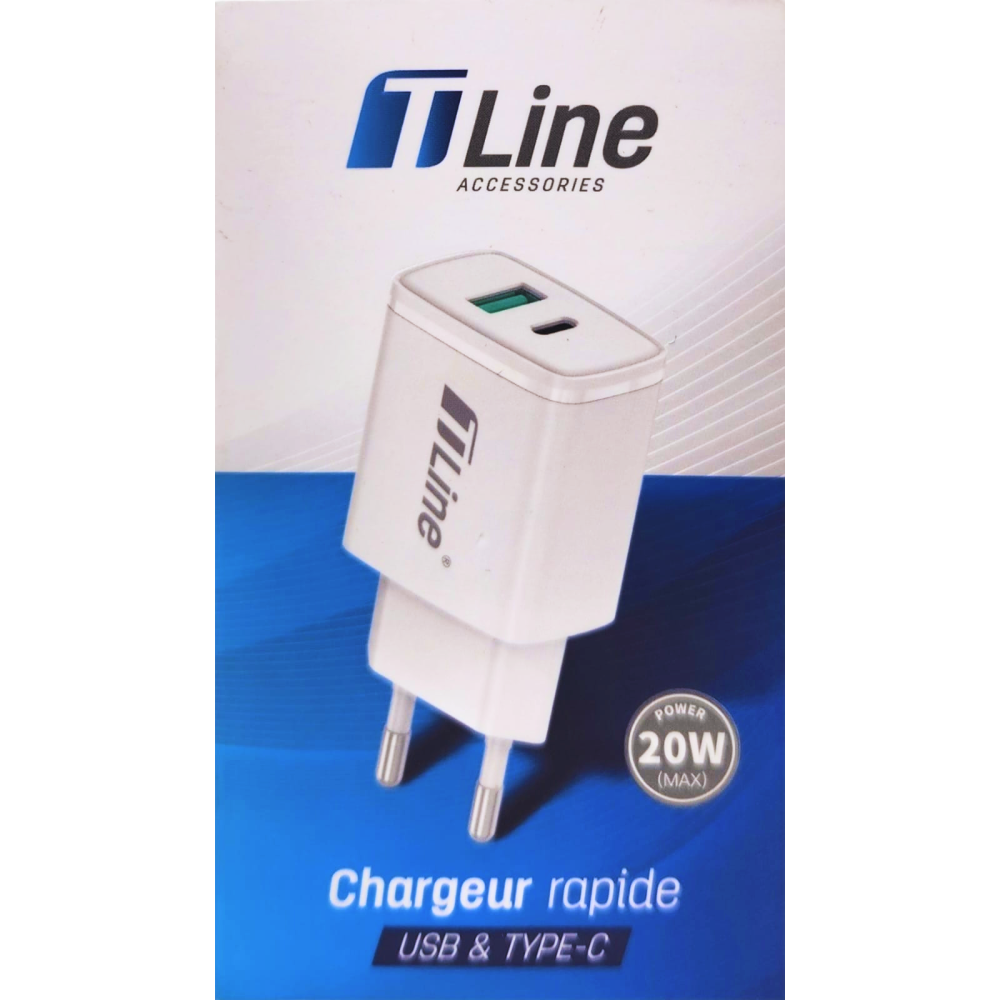 Chargeur Ports USB + Type C 20W Avec Cable Type C / Blanc