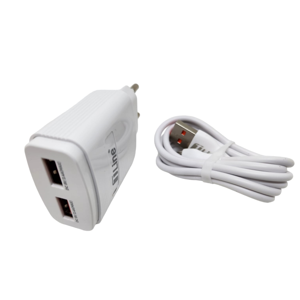 Chargeur Ports USB + Type C 2.4A Avec Cable Micro USB / Blanc