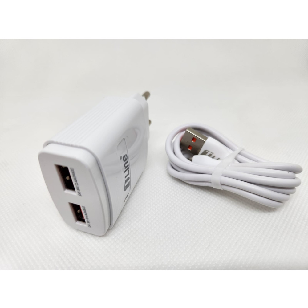 Chargeur Ports USB + Type C 2.4A Avec Cable Micro USB / Blanc