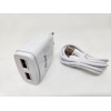 Chargeur Ports USB + Type C 2.4A Avec Cable Micro USB / Blanc