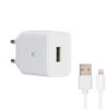 CHARGEUR KSIX Port USB-A pour iPhone avec Câble USB-A 2.4A vers Lightning 1 m/ 12W / BLANC