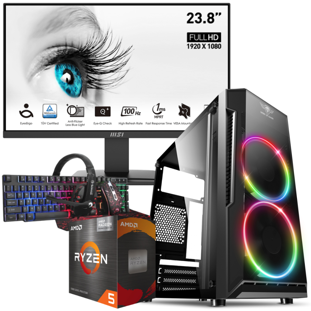 Setup Gamer SPECIAL Pc de Bureau Gaming / Ryzen 5 5600G / Vega 7 / 16 Go Avec Écran MSI 21.5" Full HD VA 100 Hz