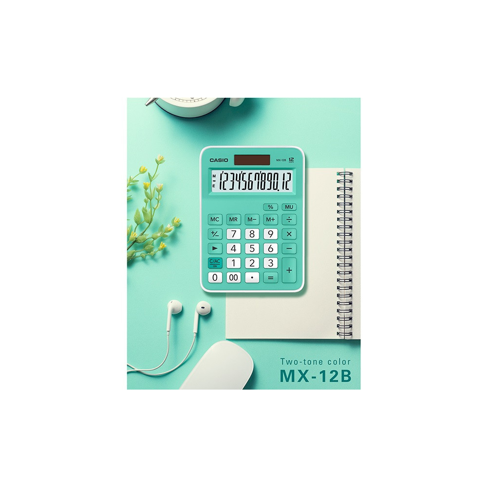 CALCULATRICE CASIO MX-12B / Pile et Solaire / 12 CHIFFRES / VERTE