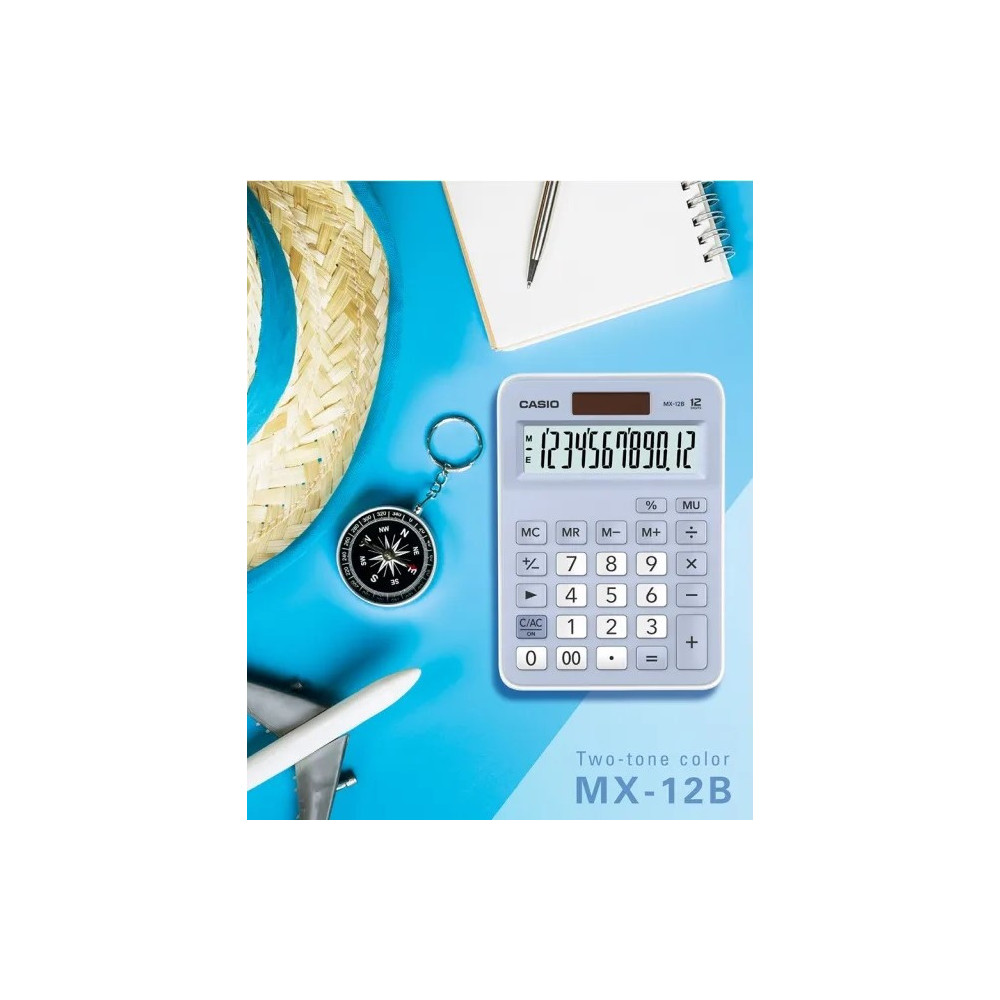 CALCULATRICE CASIO MX-12B / Pile et Solaire / 12 CHIFFRES / BLEU CLAIR