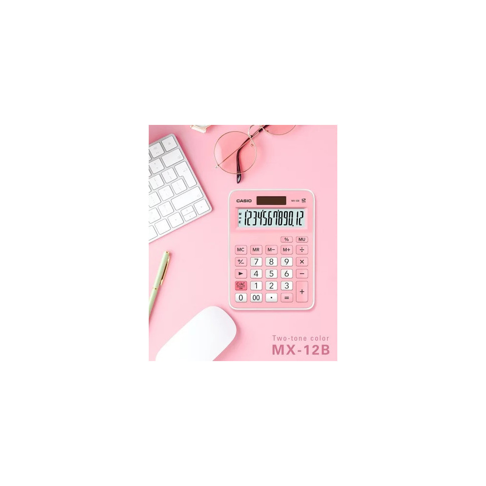 CALCULATRICE CASIO MX-12B / Pile et Solaire / 12 CHIFFRES / ROSE