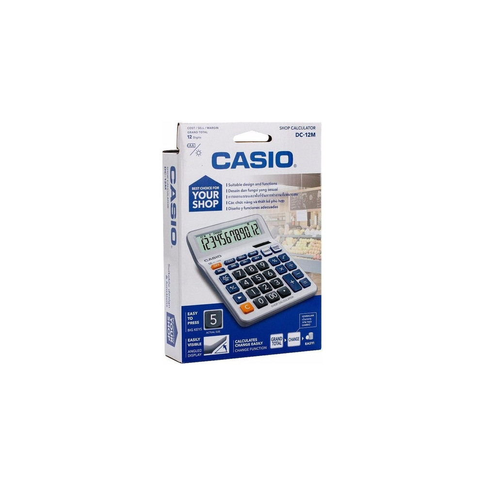 CALCULATRICE DE BUREAU CASIO DC-12M / 12 CHIFFRES / PILLE OU SOLAIRE / Gris