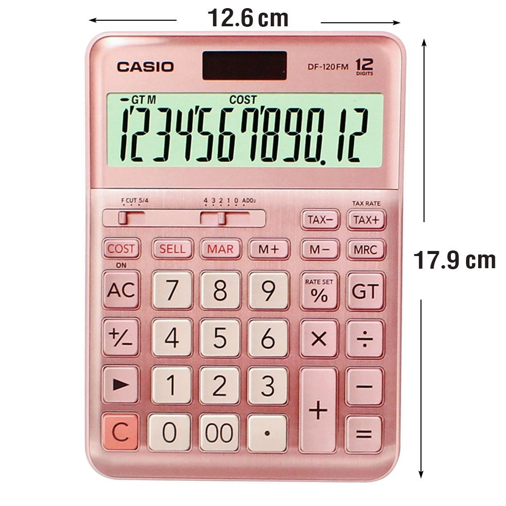 CALCULATRICE DE BUREAU CASIO DF-120FM-PK / SOLAIRE OU PILE / 12 CHIFFRES / ROSE