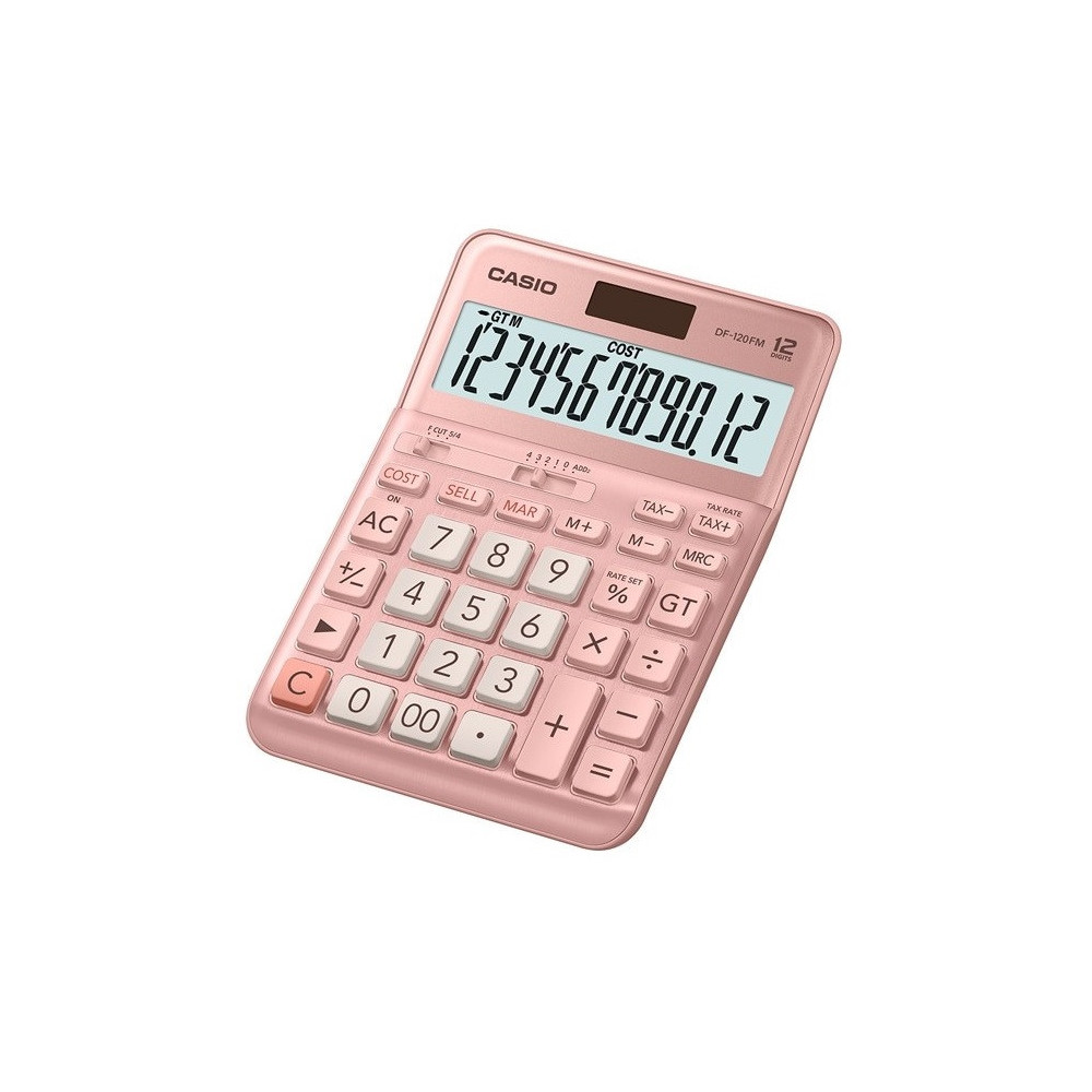 CALCULATRICE DE BUREAU CASIO DF-120FM-PK / SOLAIRE OU PILE / 12 CHIFFRES / ROSE