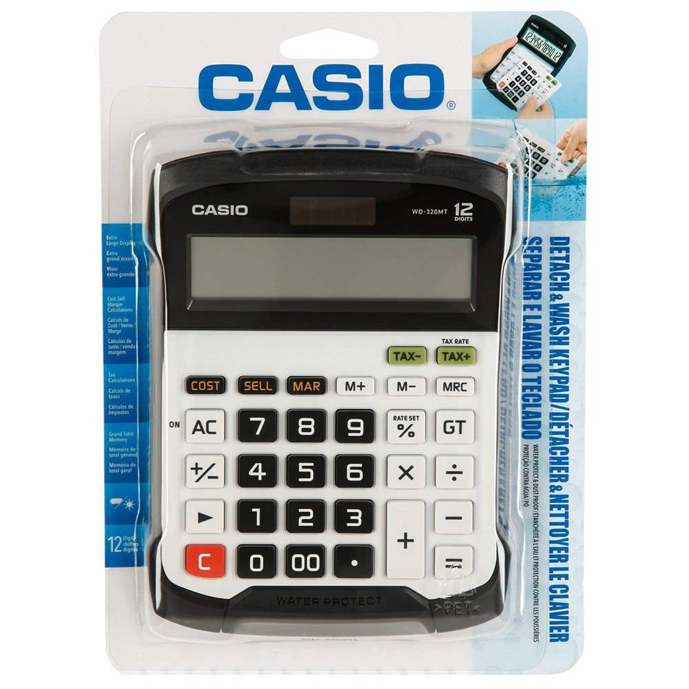 CALCULATRICE DE BUREAU CASIO WD-320MT / 12 CHIFFRES ETANCHE / PILE OU SOLAIRE