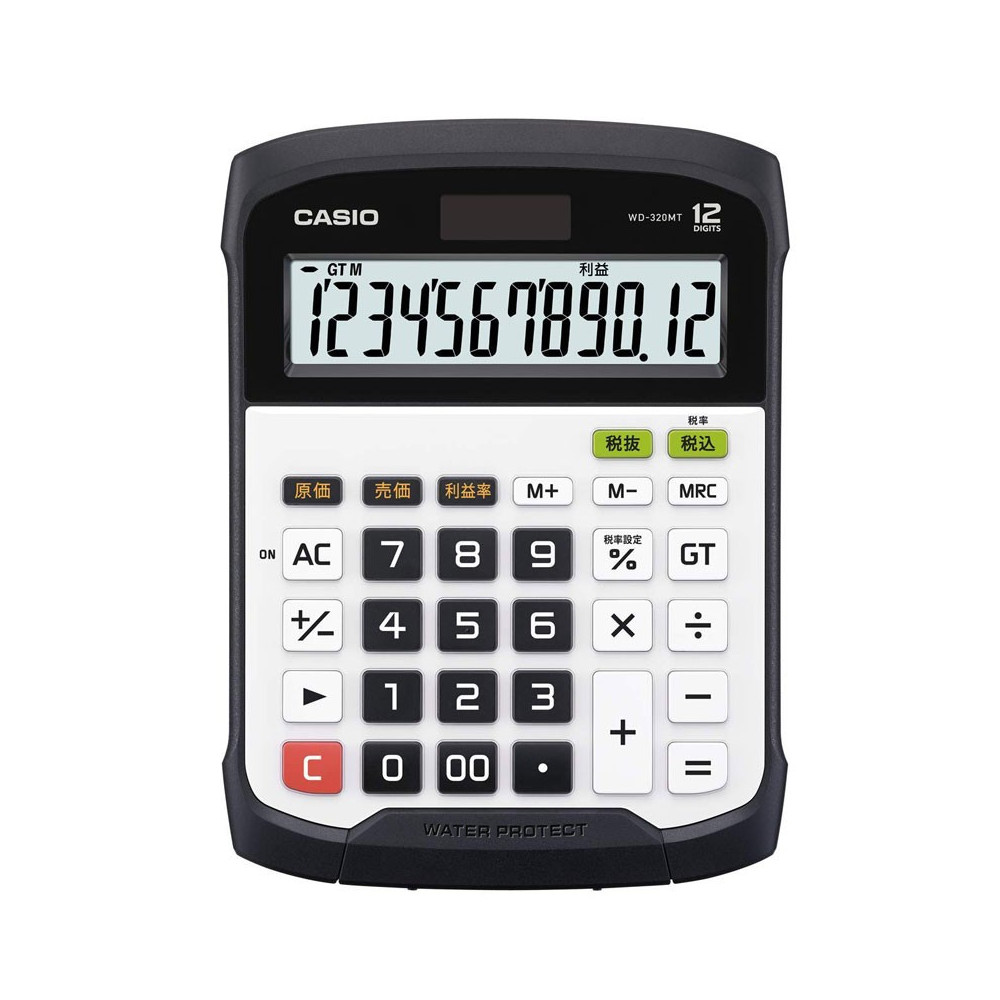 CALCULATRICE DE BUREAU CASIO WD-320MT / 12 CHIFFRES ETANCHE / PILE OU SOLAIRE