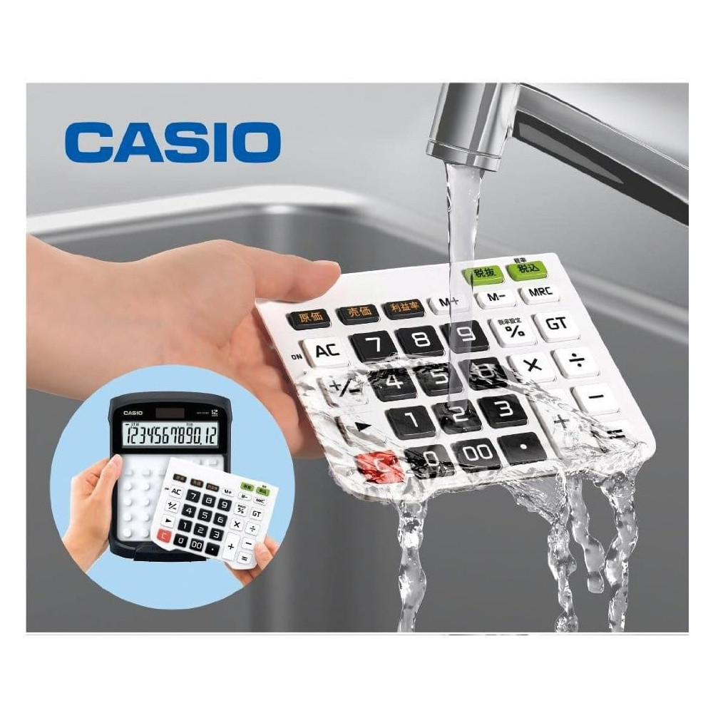 CALCULATRICE DE BUREAU CASIO WD-320MT / 12 CHIFFRES ETANCHE / PILE OU SOLAIRE