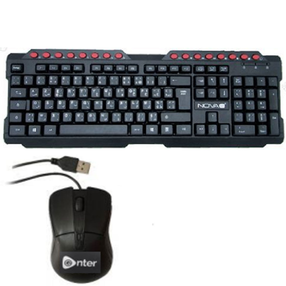 Ensemble Clavier  USB MultiMedia Nova NT-K8113M et Souris Optique Filaire ENTER Slider USB / Noir