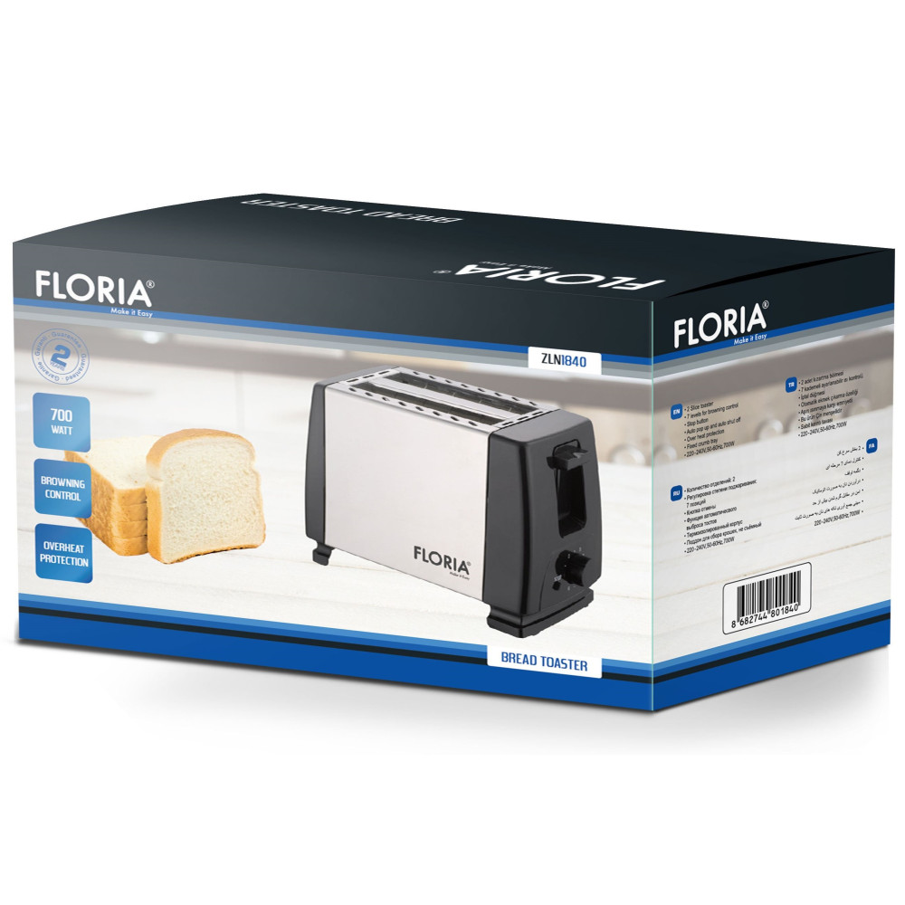 Grille pain Floria ZLN1840 À 2 FENTES / 700W / Inox