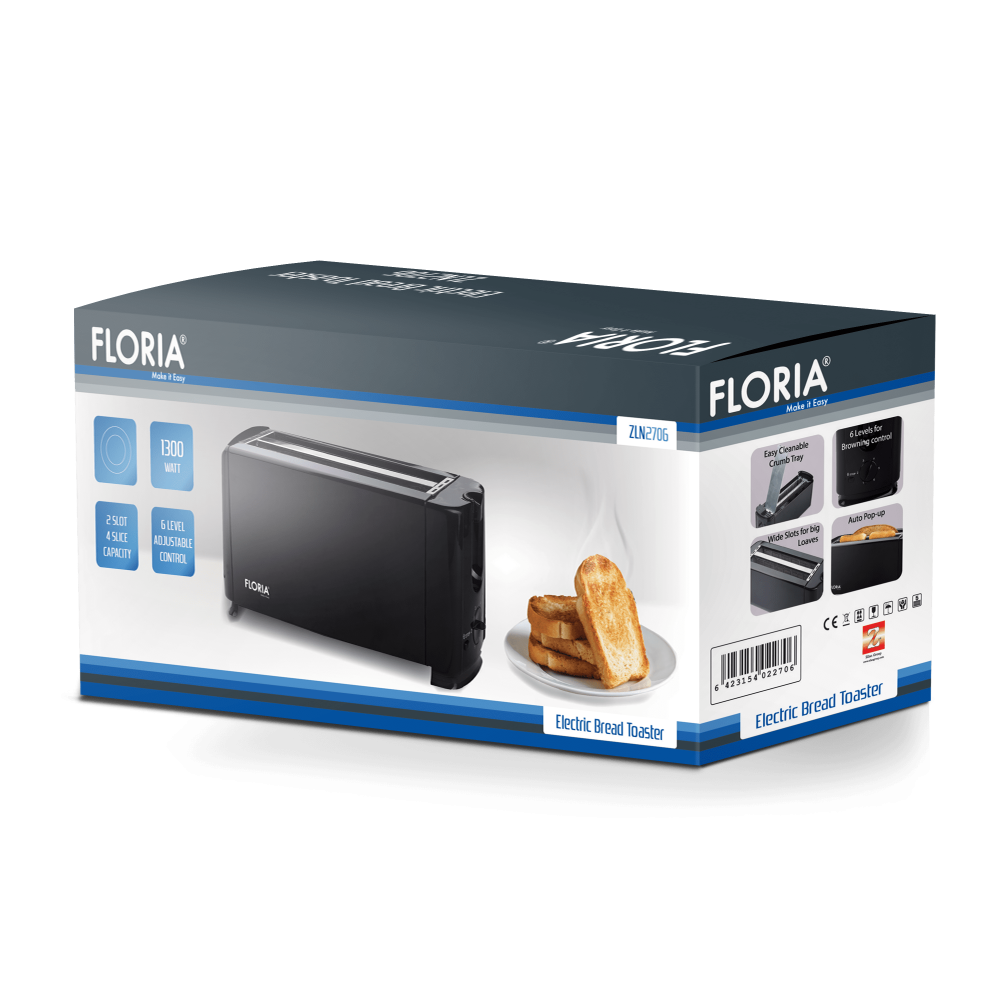 GRILLE PAIN FLORIA ZLN2706 À 4 EMPLACEMENTS / 1000W / NOIR