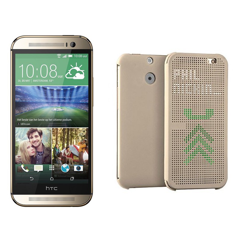 Téléphone Portable HTC One M8 / Gold + Dot View Flip Case