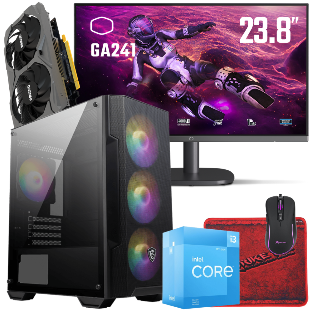 Setup Gamer Special Pc de Bureau Gaming / i3-12100F / GTX 1650 4G / 16 Go Avec Écran Cooler Master 24" Full HD VA 100 Hz
