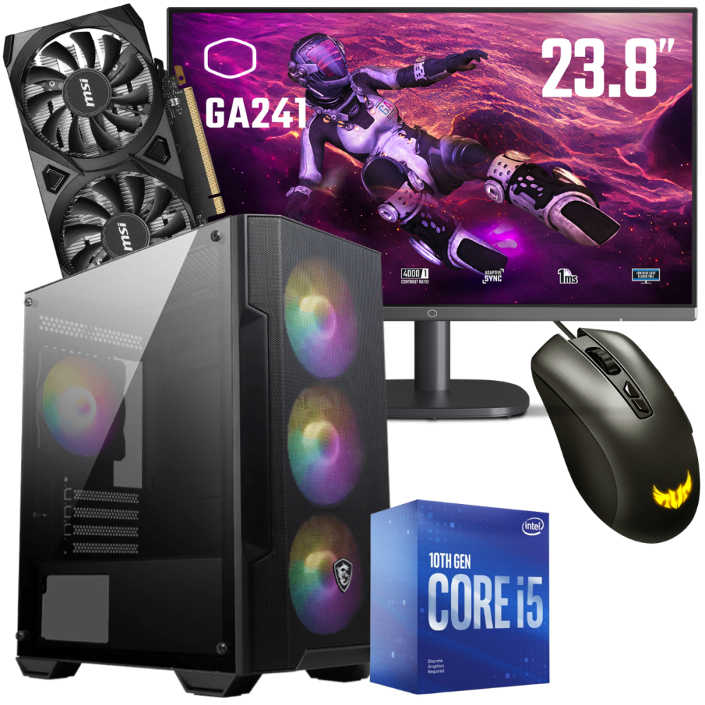 Setup Gamer Special Pc de Bureau Gaming / i5-10400F / RTX 3050 6G / 16 Go Avec Écran Cooler Master 24" Full HD VA 100 Hz