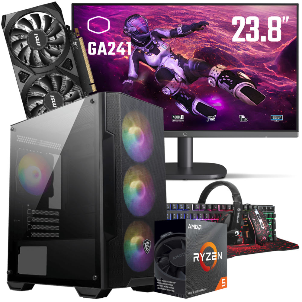 Setup Gamer Special Pc de Bureau Gaming / Ryzen 5 4600G / RTX 3050 6G / 16 Go Avec Écran Cooler Master 24" Full HD VA 100 Hz