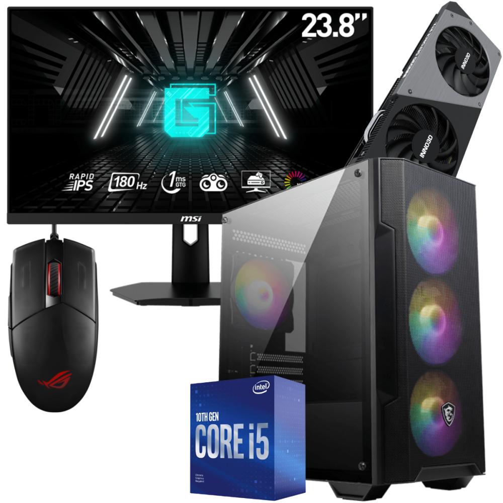 Setup Gamer TUNISIANET Pc de Bureau Gaming / i5-10400F / RTX 4060 8G / 16 Go Avec Écran Asus MSI 24" Full HD IPS 180 Hz