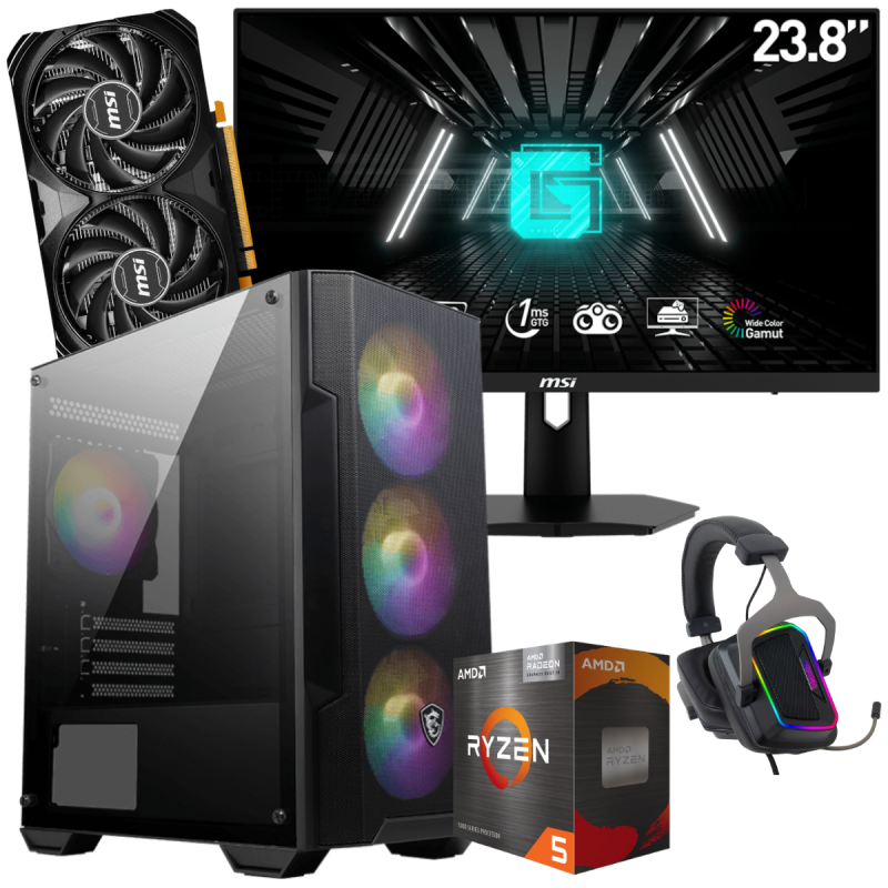 Setup Gamer SPECIAL Pc De Bureau Gaming / Ryzen 5 5600X / RTX 4060 Ti 8g 16 Go Avec Ecran Incurve Msi 24 Full Hd Va 180 Hz
