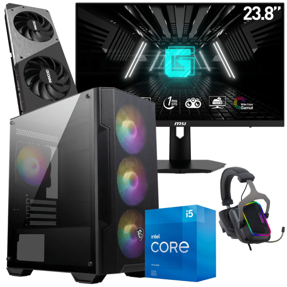 Setup Gamer Special Pc de Bureau Gaming / i5-11400F / RTX 4060 Ti 8G / 16 Go Avec Écran MSI 24" Full HD IPS 180 Hz