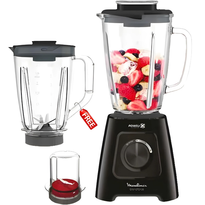 Blender Moulinex +2 BOLS AVEC MOULIN / 1.75lL / 600W  / Noir