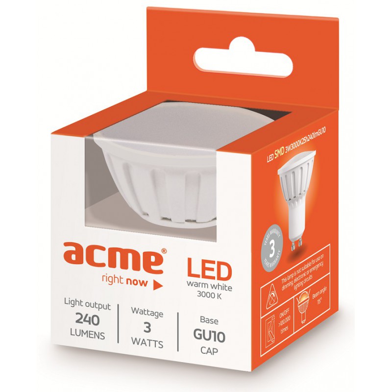 Lampe LED SMD ACME 3W3000K25h240lmGU10