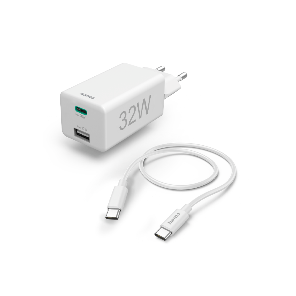 CHARGEUR RÉSEAU UNIVERSEL USB & TYPE-C 32W / Avec câble USB-C / Blanc