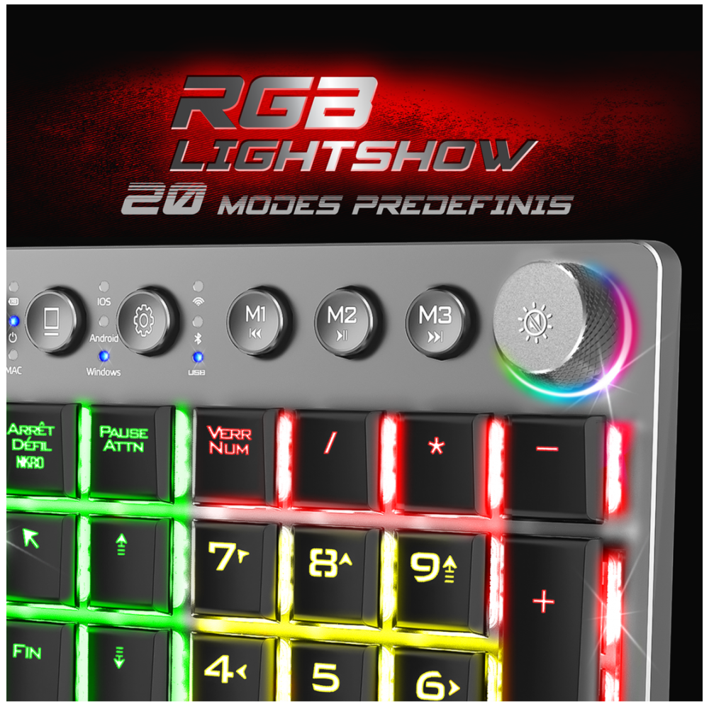 Clavier gaming mécanique Sans Fil RGB Spirit of Gamer XPERT-K1500 / RED SWITCHS / Noir