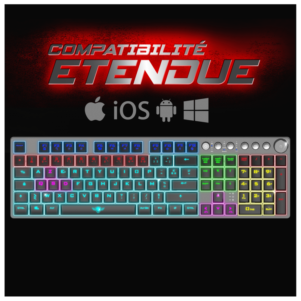 Clavier gaming mécanique Sans Fil RGB Spirit of Gamer XPERT-K1500 / RED SWITCHS / Noir