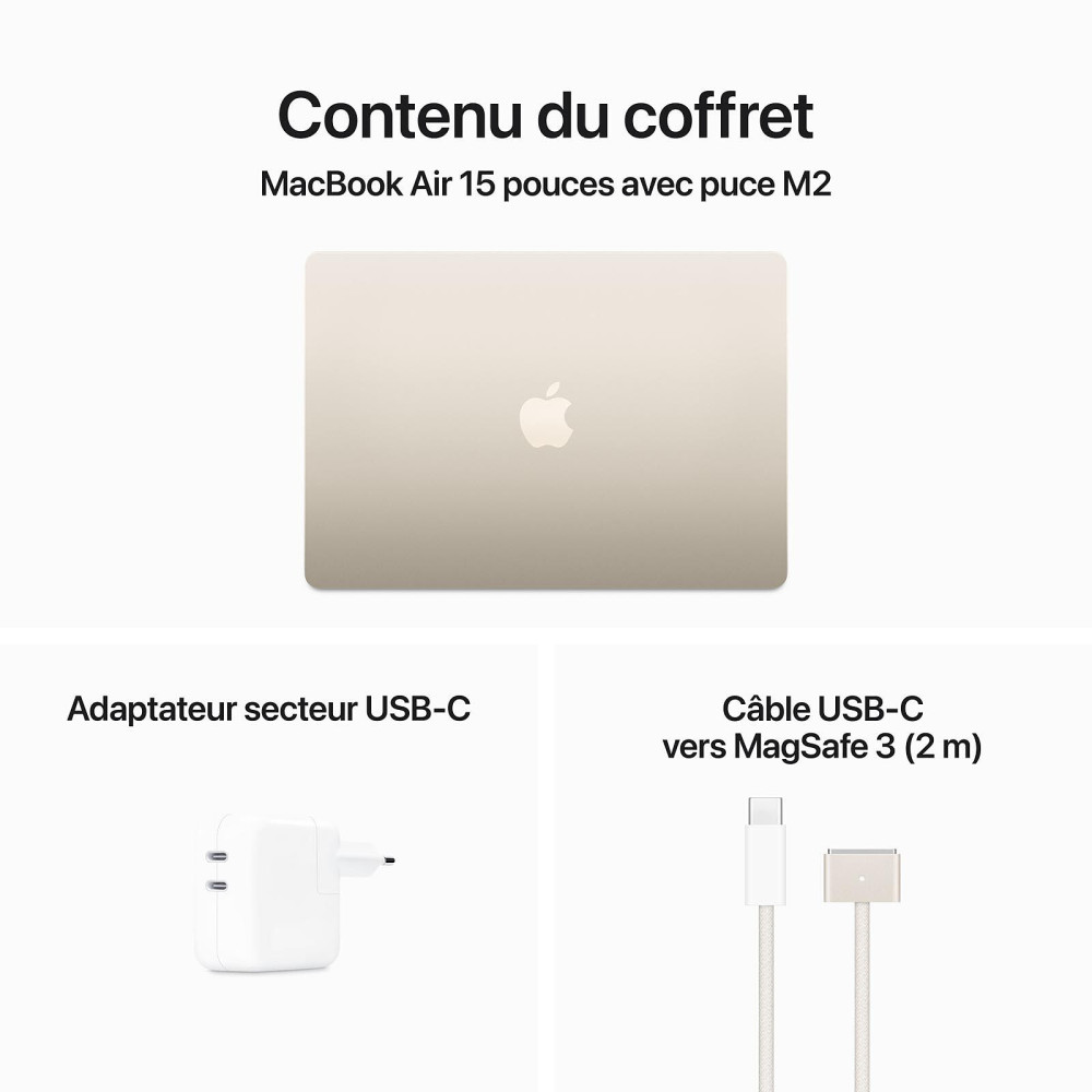 PC Portable Apple MacBook Air M2 (2023) 15" / 8 Go / 512 Go SSD / Starlight