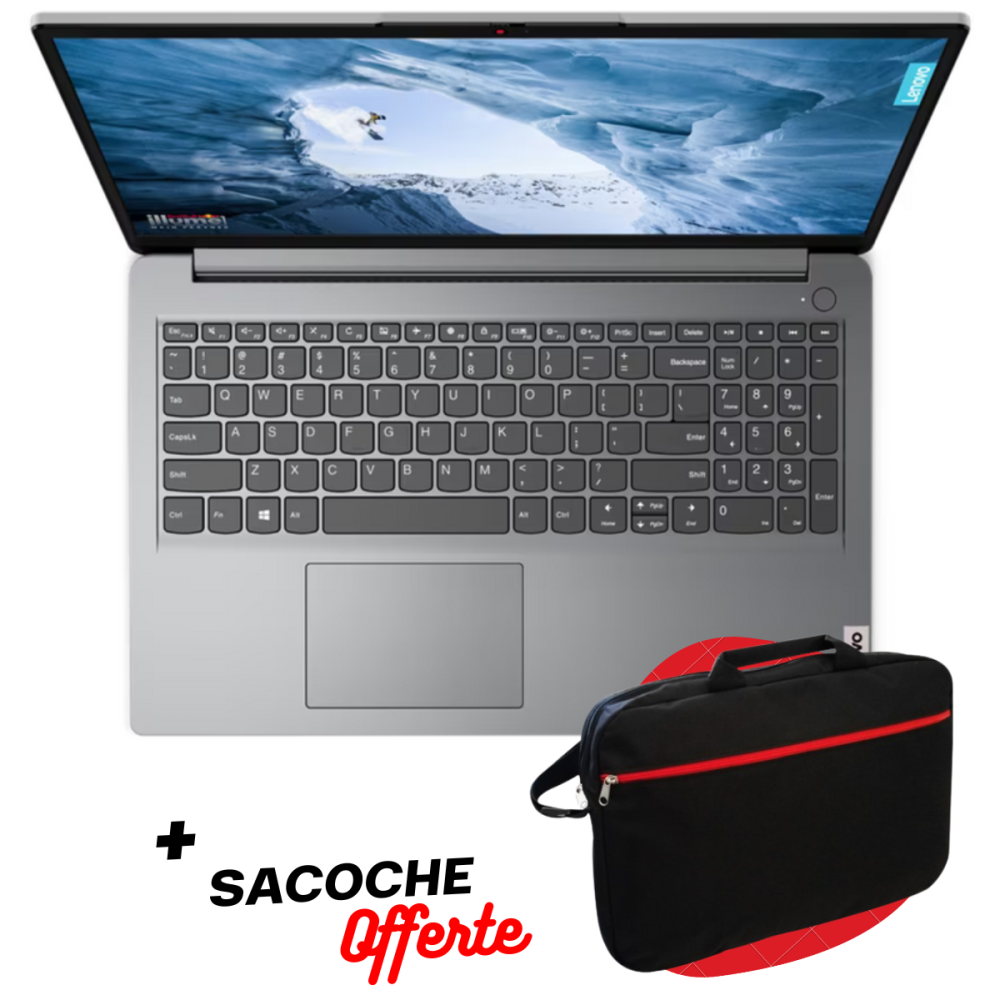 Pc Portable Lenovo IdeaPad 1 15IGL7 / Celeron N4020 / 4 Go / 256 Go SSD / Windows 11 / Gris Avec SACOCHE Offert