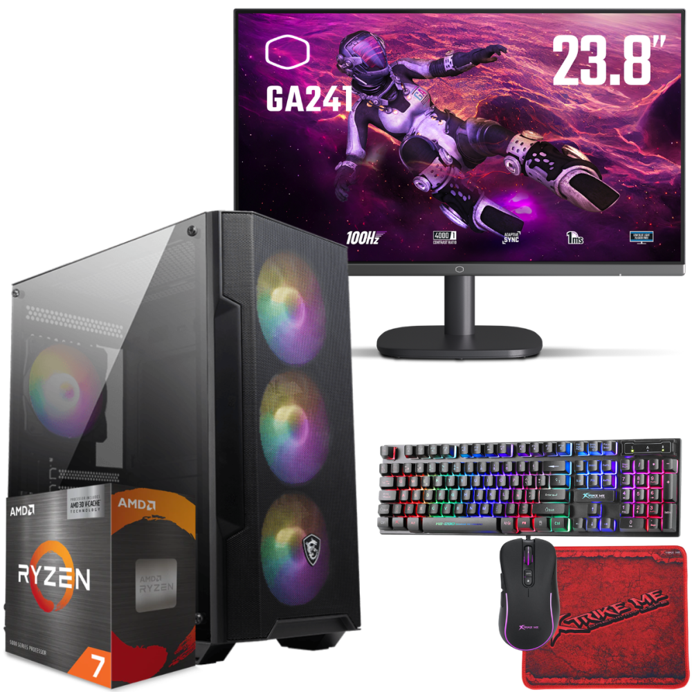 Setup Gamer Special Pc de Bureau Gaming / Ryzen 7 5700G / Vega 8 / 16 Go Avec Écran Cooler Master 24" Full HD 100 Hz