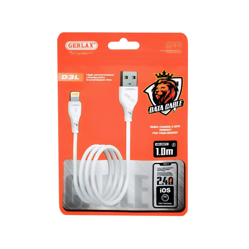 CABLE LIGHTNING GERLAX  2.4A / 1M / Blanc