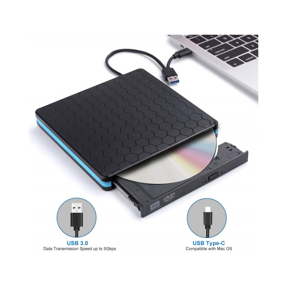 LECTEUR GRAVEUR CD ET DVD EXTERNE USB 3.0 ET USB TYPE C