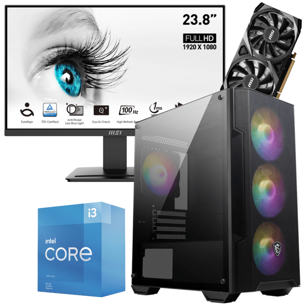 Setup Gamer Special Pc de Bureau Gaming / i3-10105F / RTX 3050 8G / 16 Go Avec Écran MSI PRO 24" Full HD VA 100 Hz