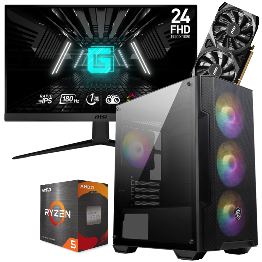 Setup Gamer Special Pc de Bureau Gaming / Ryzen 5 5600X / RTX 3050 8G / 16 Go Avec Écran MSI 24" Full HD IPS 180 Hz