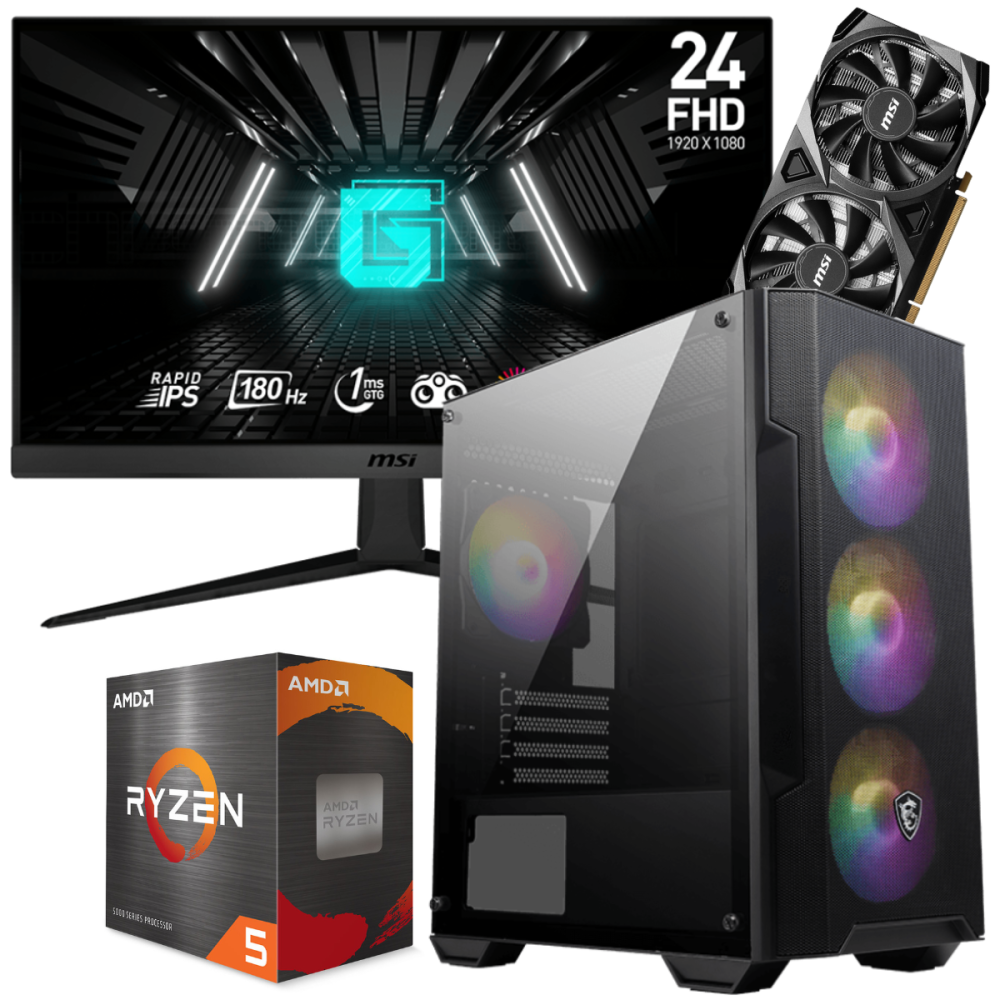 Setup Gamer MSI Pc de Bureau Gaming / Ryzen 5 5500 / RTX 3050 8G / 16 Go Avec Écran MSI 24" Full HD IPS 180 Hz