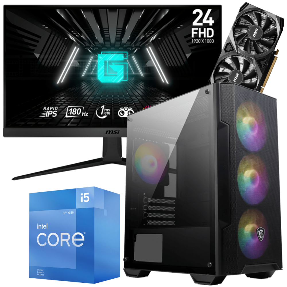 Setup Gamer MSI Pc de Bureau Gaming / i5-12400F / RTX 3050 8G / 16 Go Avec Écran MSI 24" Full HD IPS 180 Hz