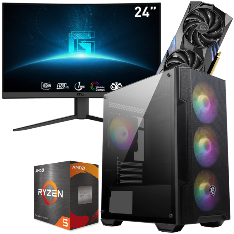 Setup Gamer MSI Pc De Bureau Gaming / Ryzen 5 5600 / RTX 4060 Ti 8G / 32 Go Avec Écran MSI 24 Full Hd Va 180 Hz