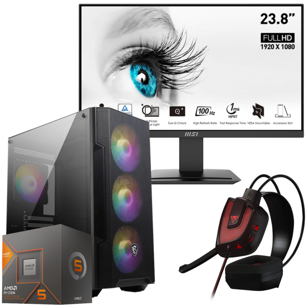 Setup Gamer Elite Pc de Bureau Gaming / Ryzen 5 8600G / AMD Radeon 760M / 16 Go DDR5 Avec Écran MSI 24" Full HD VA 100 Hz