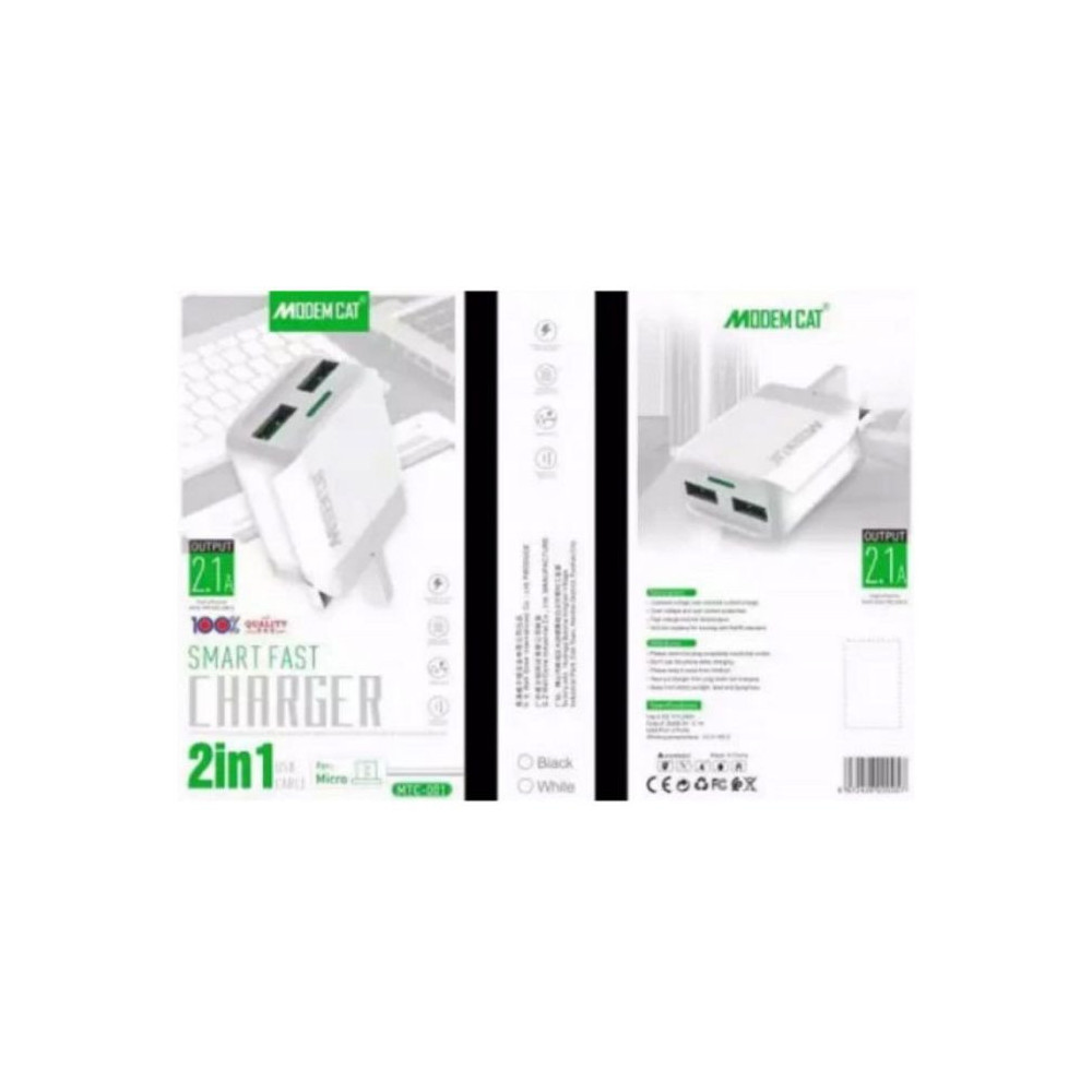 CHARGEUR SECTEUR MODEMCAT /  2.4A  + AVEC CÂBLE USB MICRO