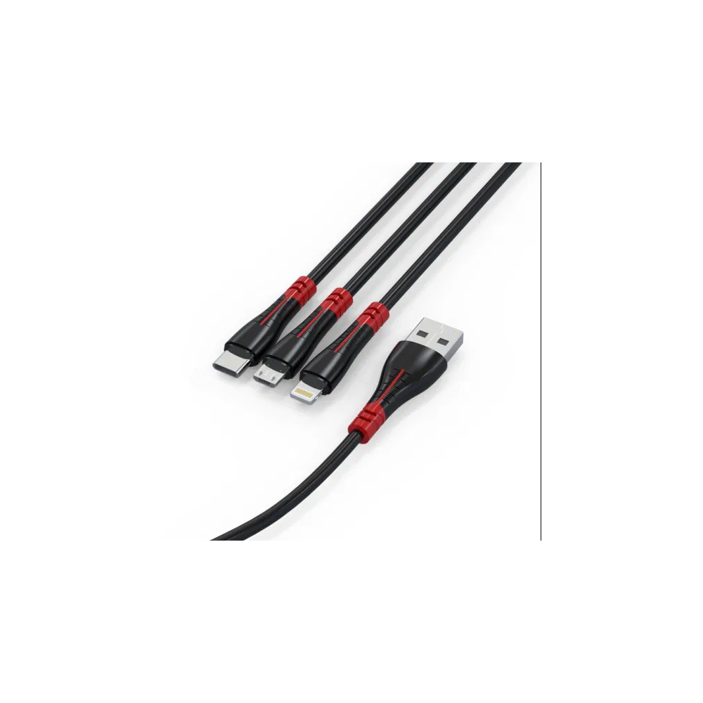 Câble KINGLEEN  3en1 USB vers Micro USB / Type C / Lightning / Noir
