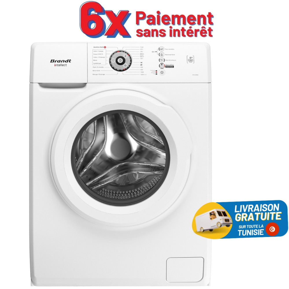 Machine À Laver Automatique Brandt BAL82WW / 8Kg / Blanc + 130DT BON DE RÉDUCTION