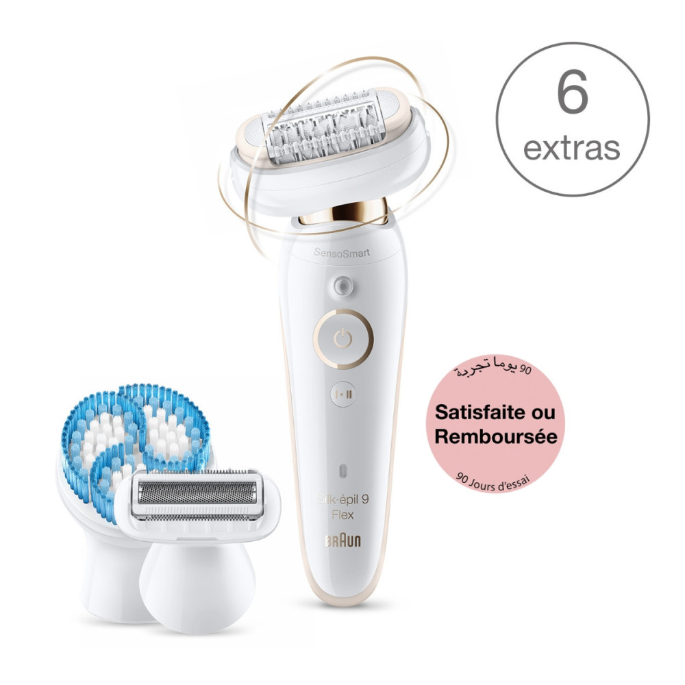 Epilateur électrique Braun Silk-épil 9 Flex 9010 avec technologie Wet & Dry et 6 accessoires