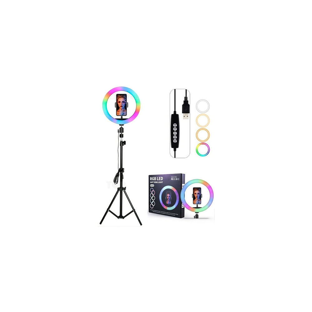 Selfie Ring Light 360° + tripode / 2 Mètres / RGB / Noir
